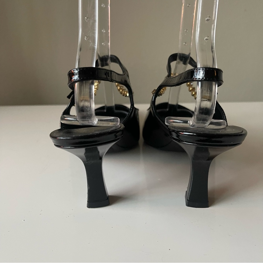 KHAITE Black Patent Leather Crystal Strap Heels Sandals Made Italy Size 40.5 - Picture 5 of 8